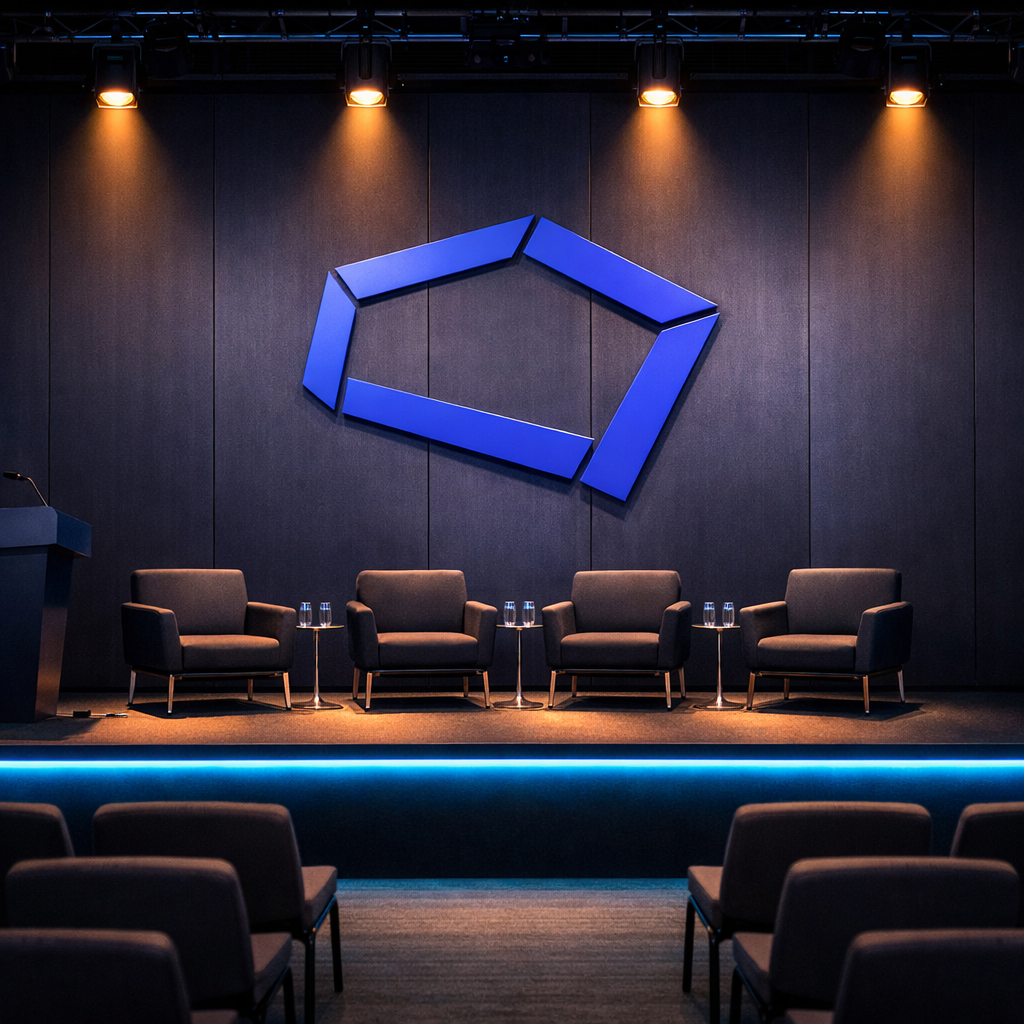 Kurumsal etkinlikte panel oturumu ve konuşmacı sahnesi