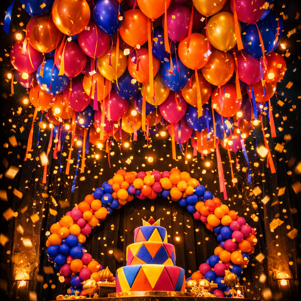 Renkli balonlar ve konfetilerle doğum günü sürprizi