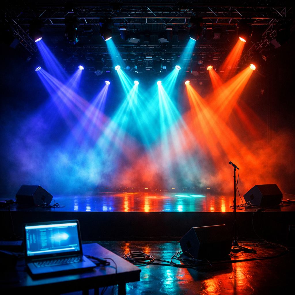 Gece saatlerinde sahne provası ve ışık ayarları